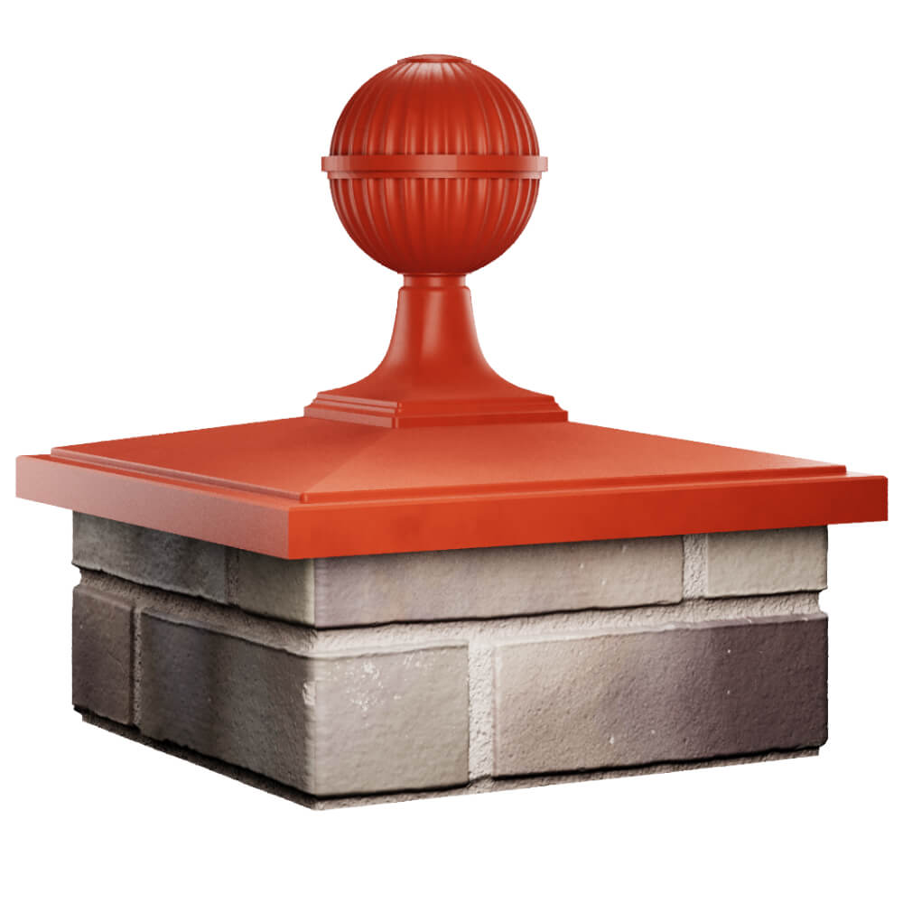 Колпак Zking БонаМоно Красный с шаром на столб 1.5х1.5 кирпича (385х385, 400х400мм) в сборе в Сургуте фото