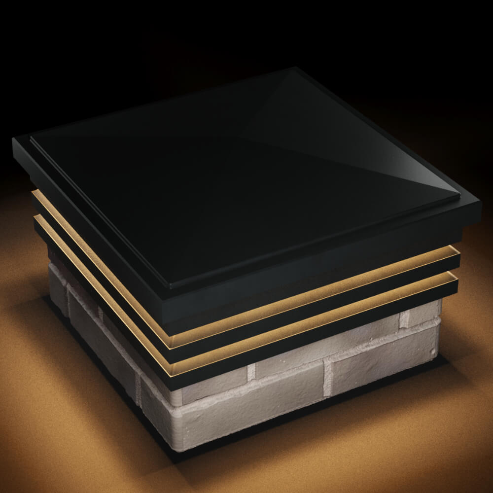 Колпак Zking Бона ХайТек Черный на столб 1.5х1.5 кирпича (385х385мм) с подсветкой в Сургуте фото