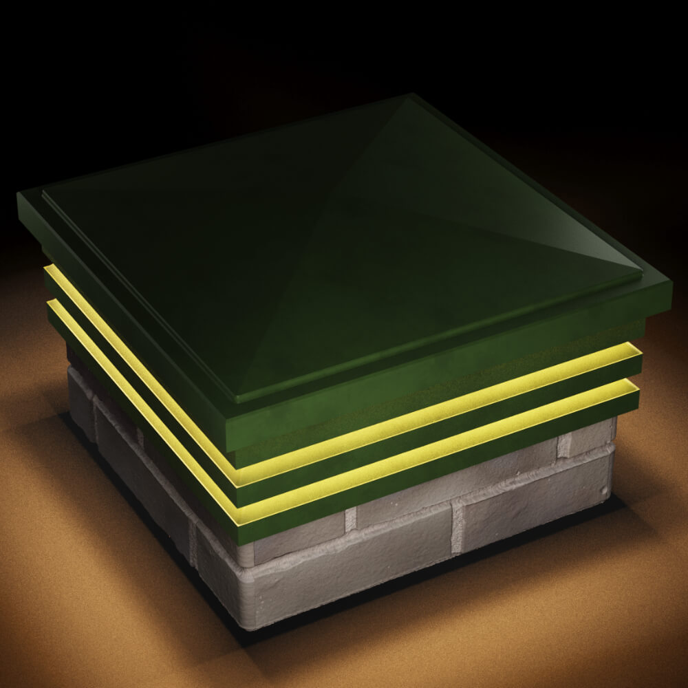 Колпак Zking Бона ХайТек Зеленый на столб 1.5х1.5 кирпича (385х385мм) с подсветкой в Сургуте фото