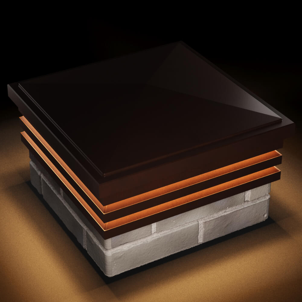 Колпак Zking Бона ХайТек Коричневый на столб 1.5х1.5 кирпича (385х385мм) с подсветкой в Сургуте фото