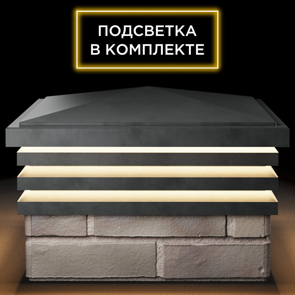 Колпак Zking Бона ХайТек Серый на столб 1.5х1.5 кирпича (385х385мм) с подсветкой Сургут фото
