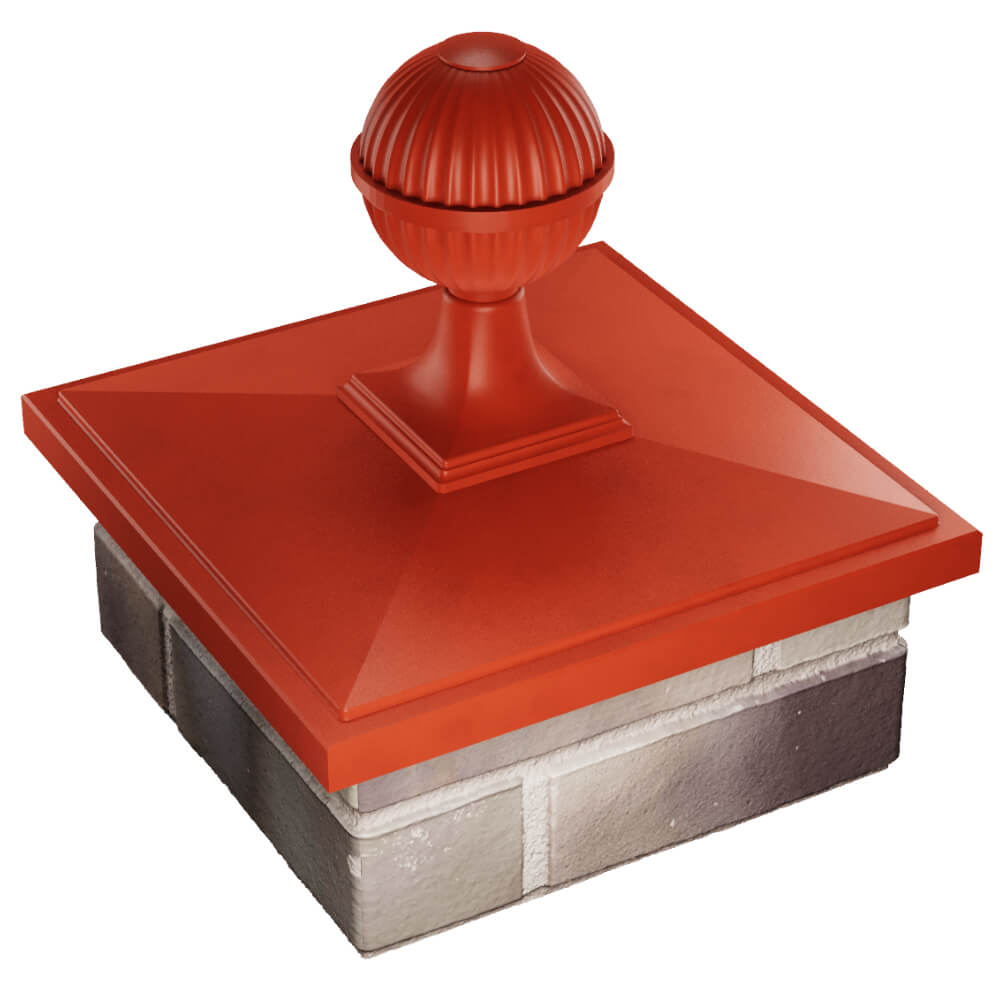 Колпак Zking БонаМоно Красный с шаром на столб 1.5х1.5 кирпича (385х385, 400х400мм) в сборе в Сургуте фото
